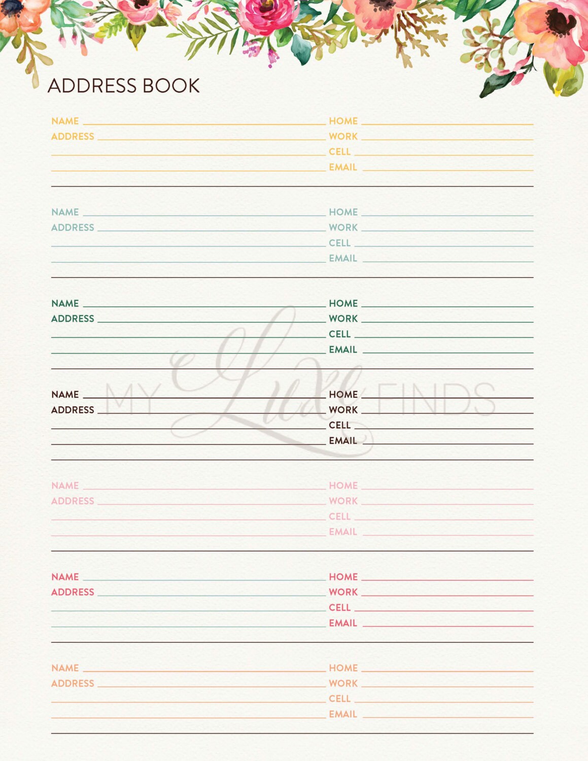 Address and Phone Book Organizer Printable Home Management Etsy