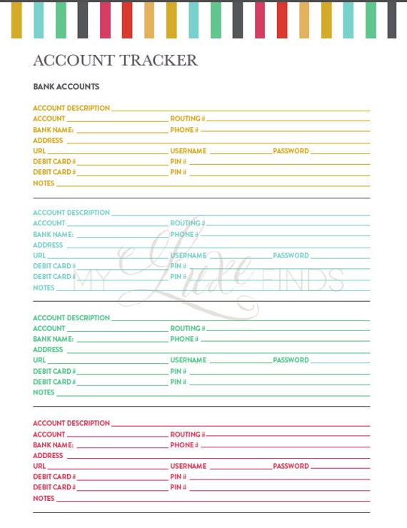 bank account and credit card tracker home management folder etsy