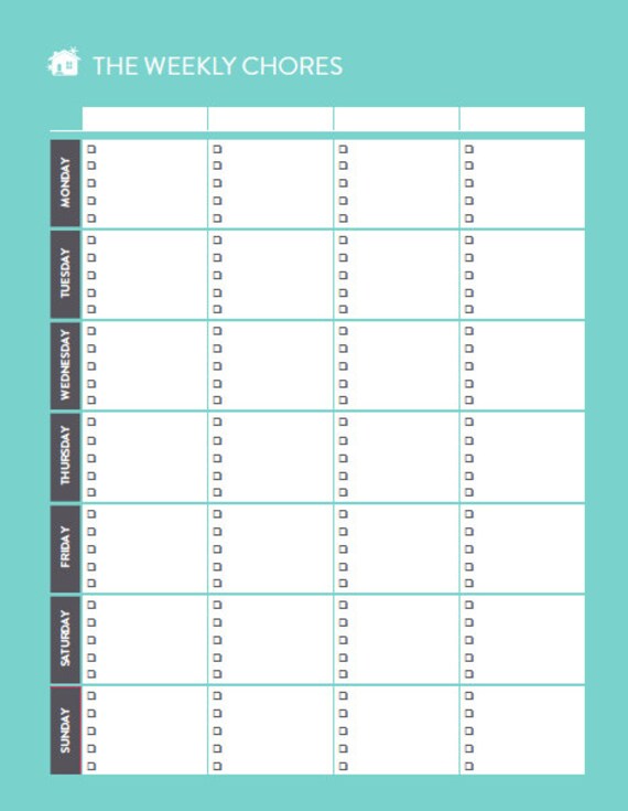 weekly chore list family chart children chores printable etsy chores list for family