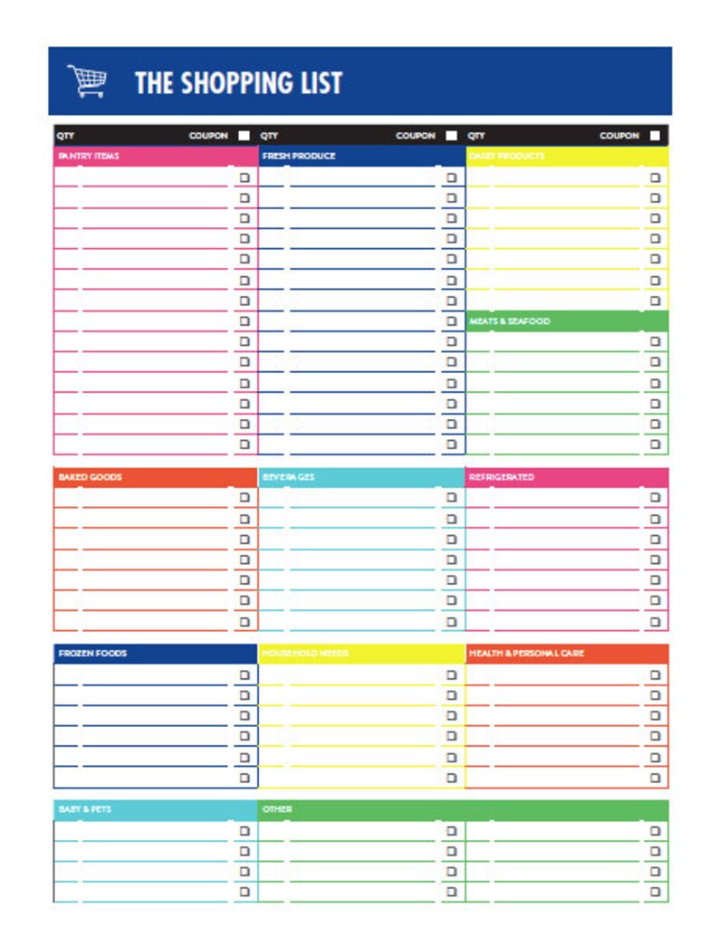 grocery shopping checklist menu planning grocery printable