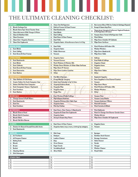 The Ultimate House Cleaning Comprehensive Checklist Printable Kid Teen Children Chore List Housekeeper Maid Pdf
