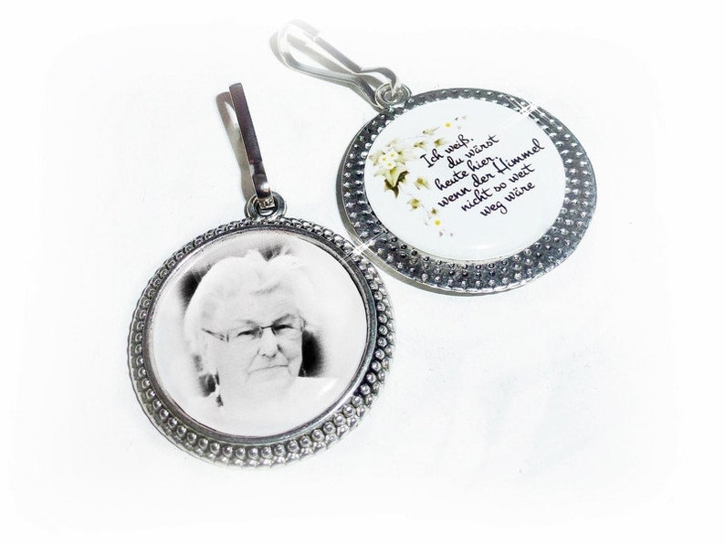 Bridal bouquet pendant with photo and text, double, memorial, souvenir, 3 colors image 4