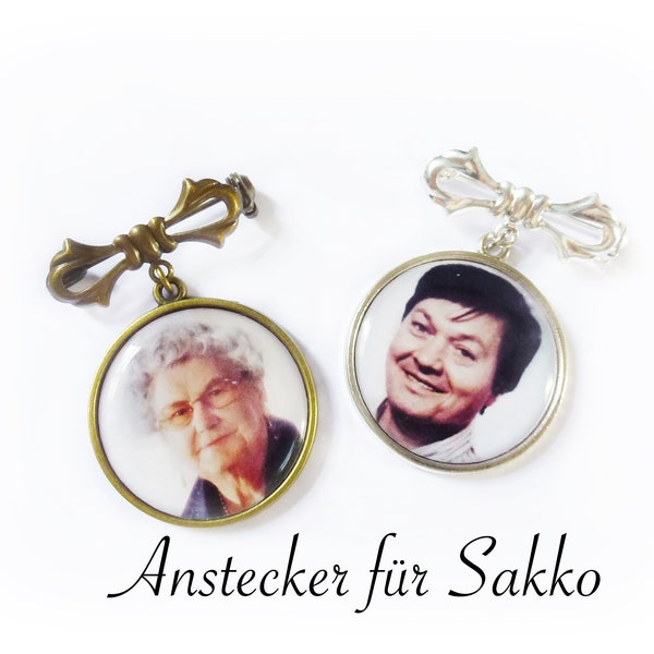 Bräutigamanhänger - Anstecker für Sakko, mit  Foto und Text , doppelt, Memorial, Andenken, silber, bronze, 33 Texte zur Auswahl