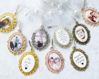 Brautstraußanhänger mit Foto und Text, Memorial, Fotomedaillon, 33 Texte und 20 Anhänger zur Auswahl