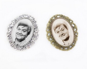 Brooch with photo, personalized, silver, bronze