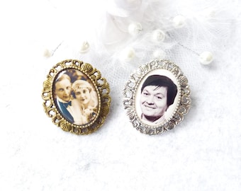 Brosche mit Foto, personalisiert, silber, bronze