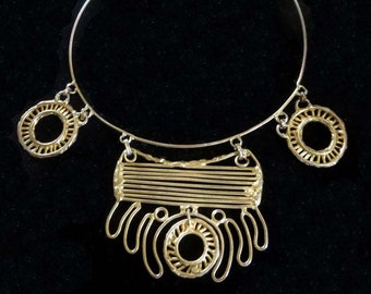 Unique brass wire choker-style necklace with pendants