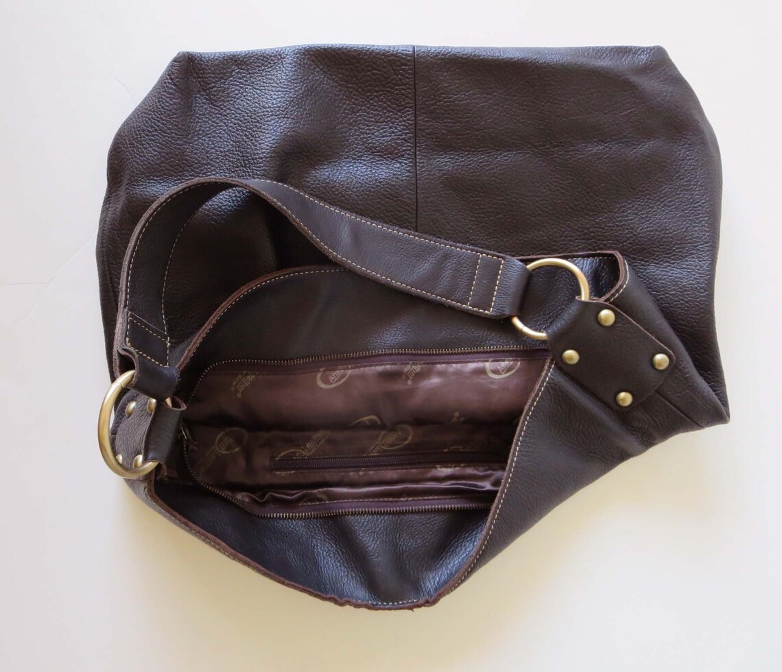 Dark Brown Genuine Leather Large Tote Shoulder Bag Etsy