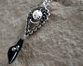 Full Moon Necklace, Black Necklace, Silver Necklace, Onyx Lily Necklace, Women's Jewelry, Gothic Jewelry, Natural Jewelry, Gifts for Her
