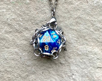 Blue Caged d20 Dice Pendants - Usable d20 Keychain