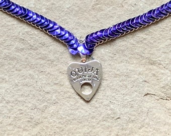 Purple Ouija Board Necklace - Scale Mail Necklace with Ouija Pendant
