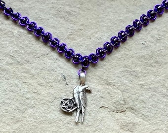 Raven Pentacle Necklace - Purple Chainmail Necklace