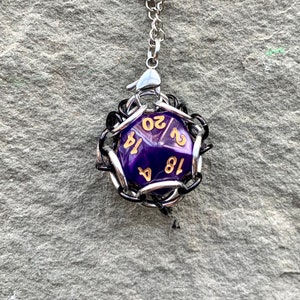 Purple Caged d20 Dice Pendants Gamer Chainmail Pendant image 2