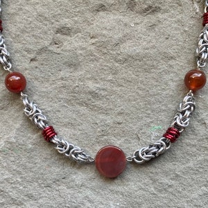Beaded Byzantine Chainmail Necklace Many Colors Available Red