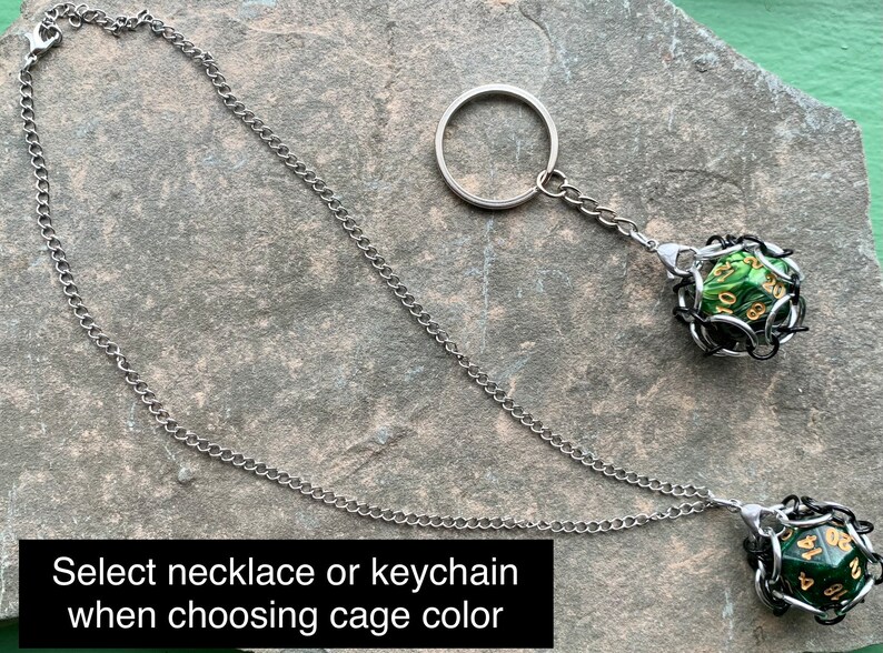Green d20 Dice Cage Pendants Gaming d20 Keychain image 7