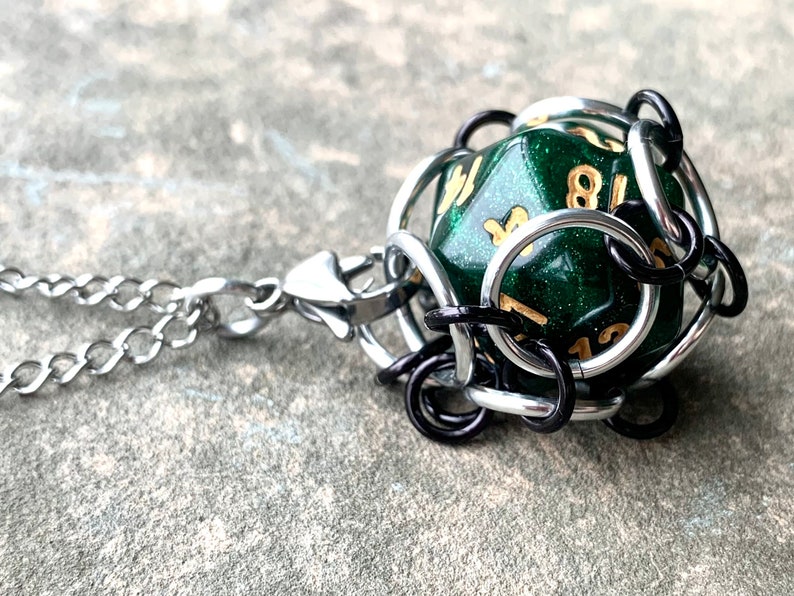 Green d20 Dice Cage Pendants Gaming d20 Keychain image 4
