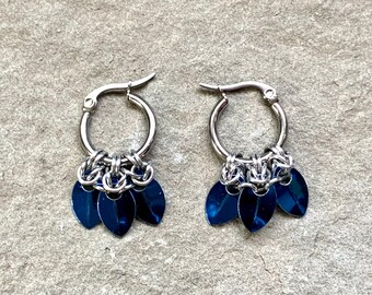 Blue Spiked Hoops - Tribal Hoop Earrings