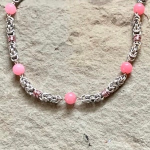 Beaded Byzantine Chainmail Necklace Many Colors Available Pink