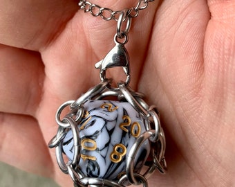 Stone Colored d20 Dice Cage Pendants - Usable d20 Keychain