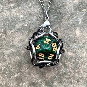Green d20 Dice Cage Pendants Gaming d20 Keychain image 2