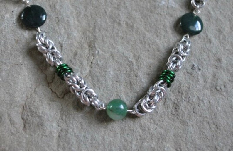 Beaded Byzantine Chainmail Necklace Many Colors Available Green