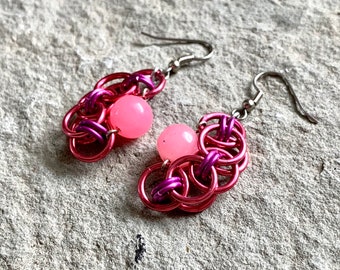 Boucles d’oreilles pink half moon - Boucles d’oreilles rose de chaîne de pierre