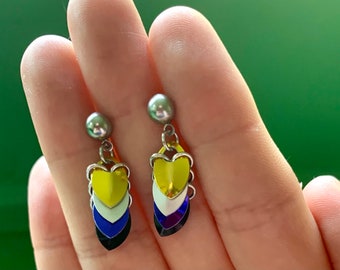 Nonbinary Pride Earrings - Enby Pride Scale Mail Earrings