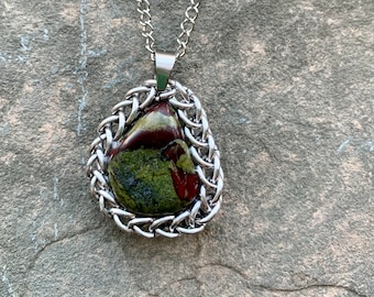 Dragon’s Blood Jasper Healing Crystal Necklace - Chainmail Wrapped Crystal Pendant