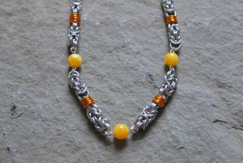 Beaded Byzantine Chainmail Necklace Many Colors Available Yellow