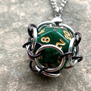 Green d20 Dice Cage Pendants Gaming d20 Keychain image 3