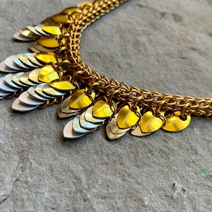 Gold Dragon Scale Bib Necklace - Golden Chainmail Necklace