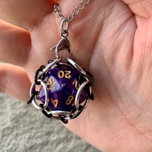 Purple Caged d20 Dice Pendants Gamer Chainmail Pendant image 1