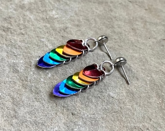 Rainbow Scale Mail Dangle Earrings - LGBTQ+ Pride Earrings