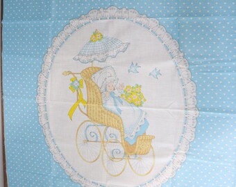 cranston vip blue polka dots hearts fabric panel quilt topper stroller baby girl