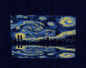 Starry Night over Manhattan. NYC Inspired Tshirts for Men Women and Children