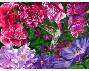 Hummingbird Feverdream Original Watercolor Painting