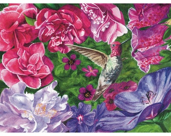 Hummingbird Feverdream Watercolor Illustration Art Print