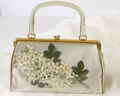 1950s Plastic Vinyl Flower Purse with Lucite Handles 50s Pressed Flowers Kisslock Handbag Vintage Spring Purse