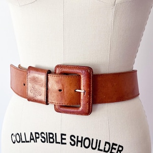 SIZE M / L Wide Tan Leather Belt / Thick Leather Rustic Leather Wrapped Buckle Bold / Waist Belt Women&#39;s