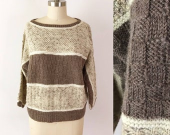 SIZE M/L Vintage Hand Knit Marled Textured Sweater Fall