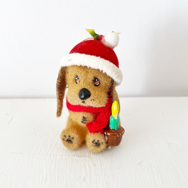 Vintage Christmas Ornament - Critter Sitter Duffy Santa Hound Dog Puppy Flocked