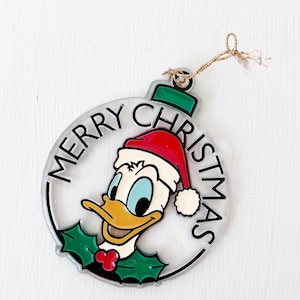 Vintage Disney Donald Duck Ornament / Stained Glass Plastic Holly Leaf