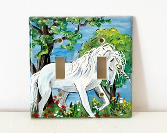 Unicorn Hand Painted Double Light Switch Plate Decorative Vintage Fantasy