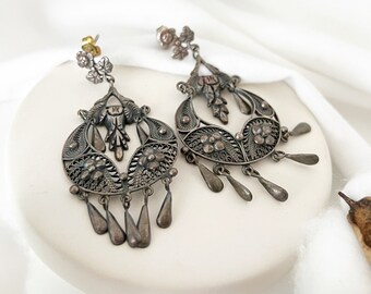 Vintage Sterling Silver Filigree Drop Earrings