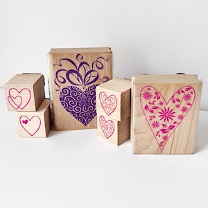 90s Vintage Heart Stamp Lot / Valentines Rubber Stamp Mounted / Vintage Craft Supplies / Vintage Rubber Stamps - Hearts and Flowers
