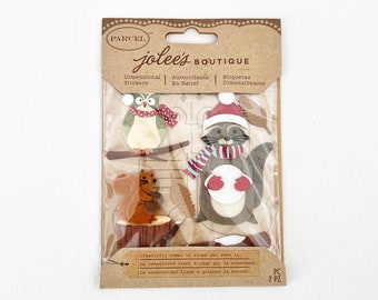 Jolee's Boutique Scrapbook Stickers Owls Raccoon Squirrel 3D Dimensional Stickers Woodland Mushroom Clover