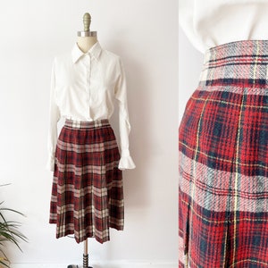 MAAT M jaren 1960 Rood & Blauw Tartan Geruite Wollen Rok / Jaren 60 Plaid A Lijn Rok Geplooid Academia / Licht Romantisch Academia