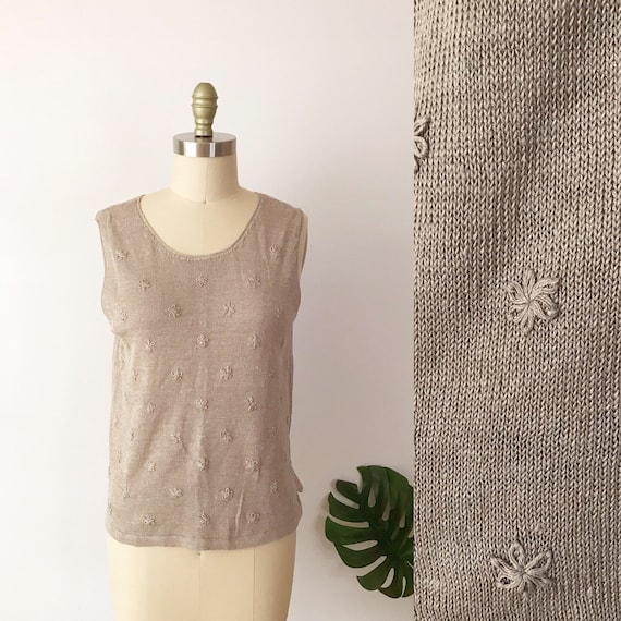 1990s Eddie Bauer Linen Tank Top / 90s Taupe Line… - image 1