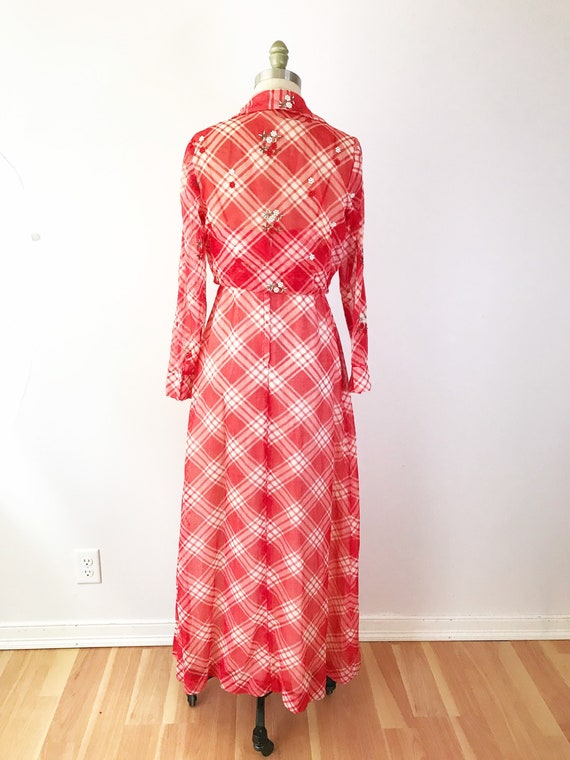 SIZE XS 1970s Gingham Maxi Dress / 70s Red Picnic… - image 5