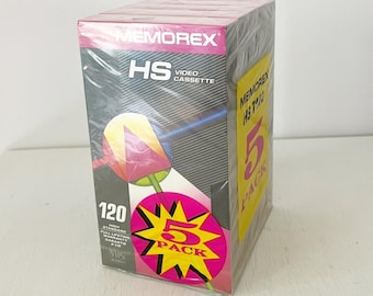 Memorex VHS Video Cassette T-120 HS 5 Pack Black Factory Sealed New